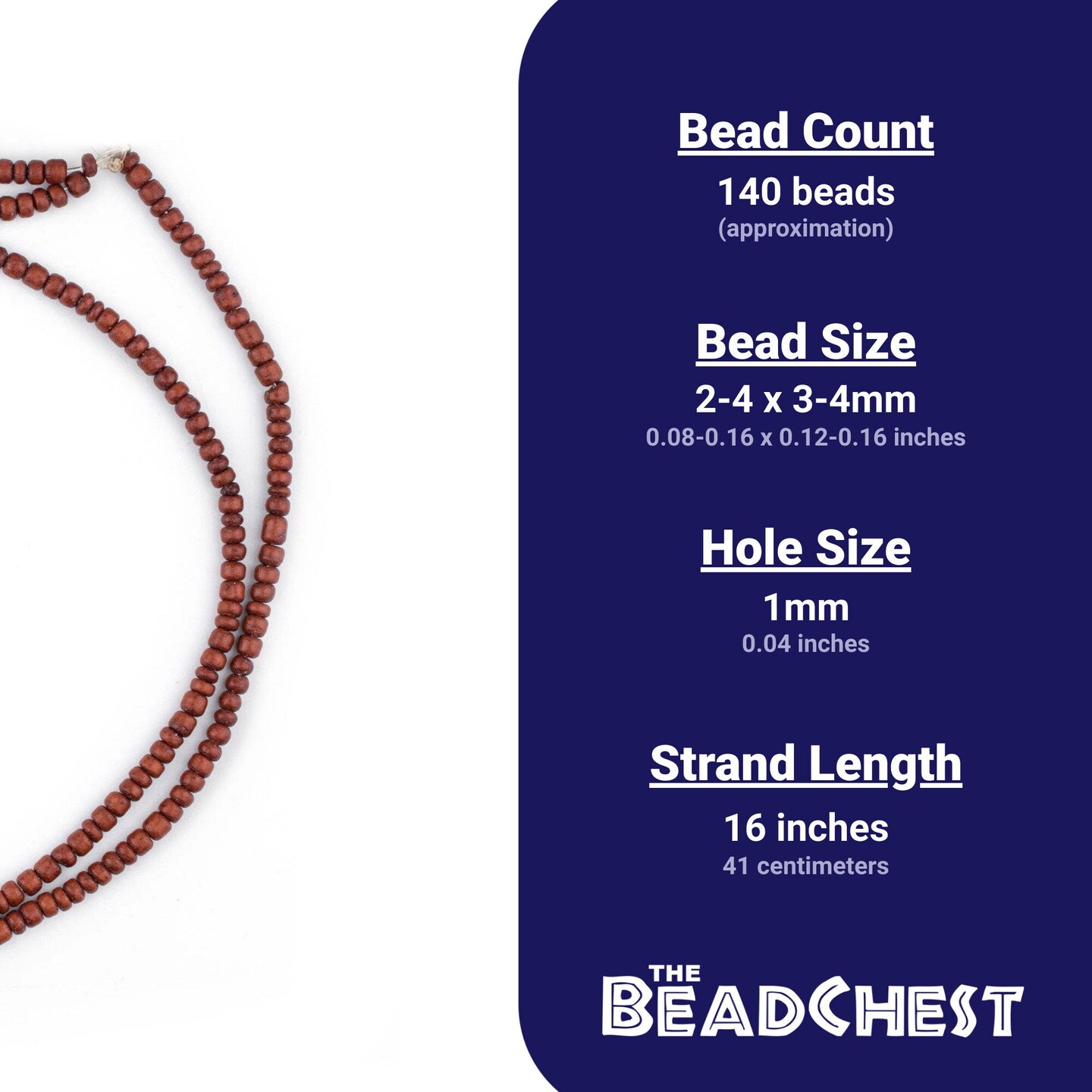 The Bead Chest Brown Natural Coconut Beads 4mm Seed Wood 16 Inch Strand