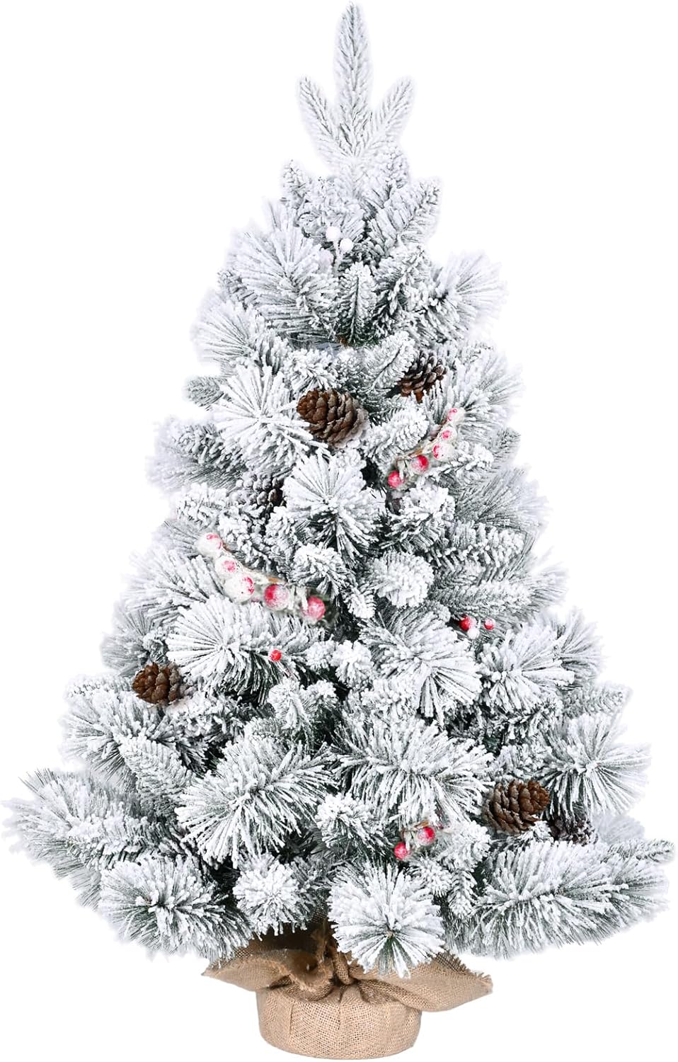 3FT Artificial Christmas Tree with Berries for Tabletop (White) 21&#x22;D x 21&#x22;W x 36&#x22;H