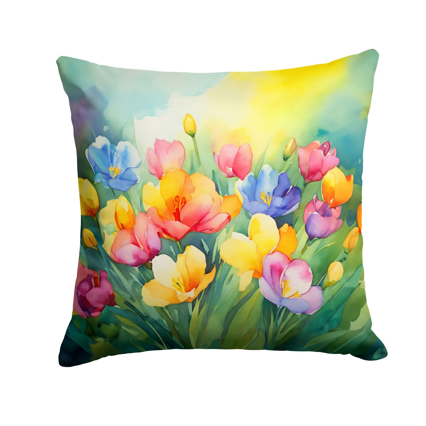 Edge Collections - 14" X 14" - Multicolor - Watercolor Freesias Decorative Throw Pillow - 1 Piece