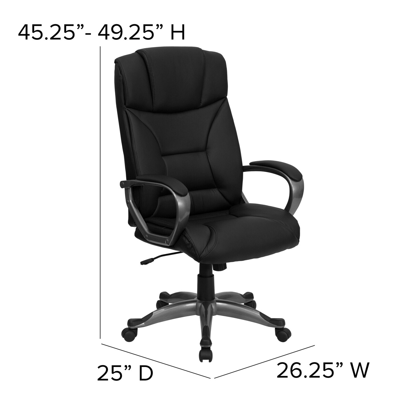 Emma and Oliver High Back Leather Executive Swivel Office Chair with Lip Edge Base and Arms