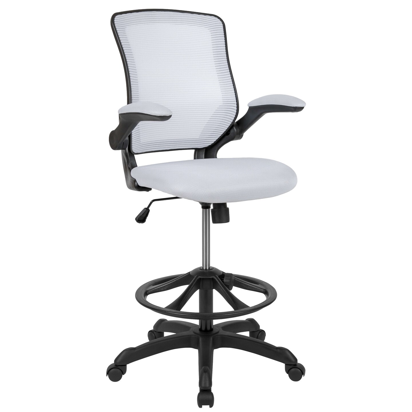 Emma and Oliver Mid-Back Mesh Ergonomic Drafting Chair with Foot Ring and Flip-Up Arms