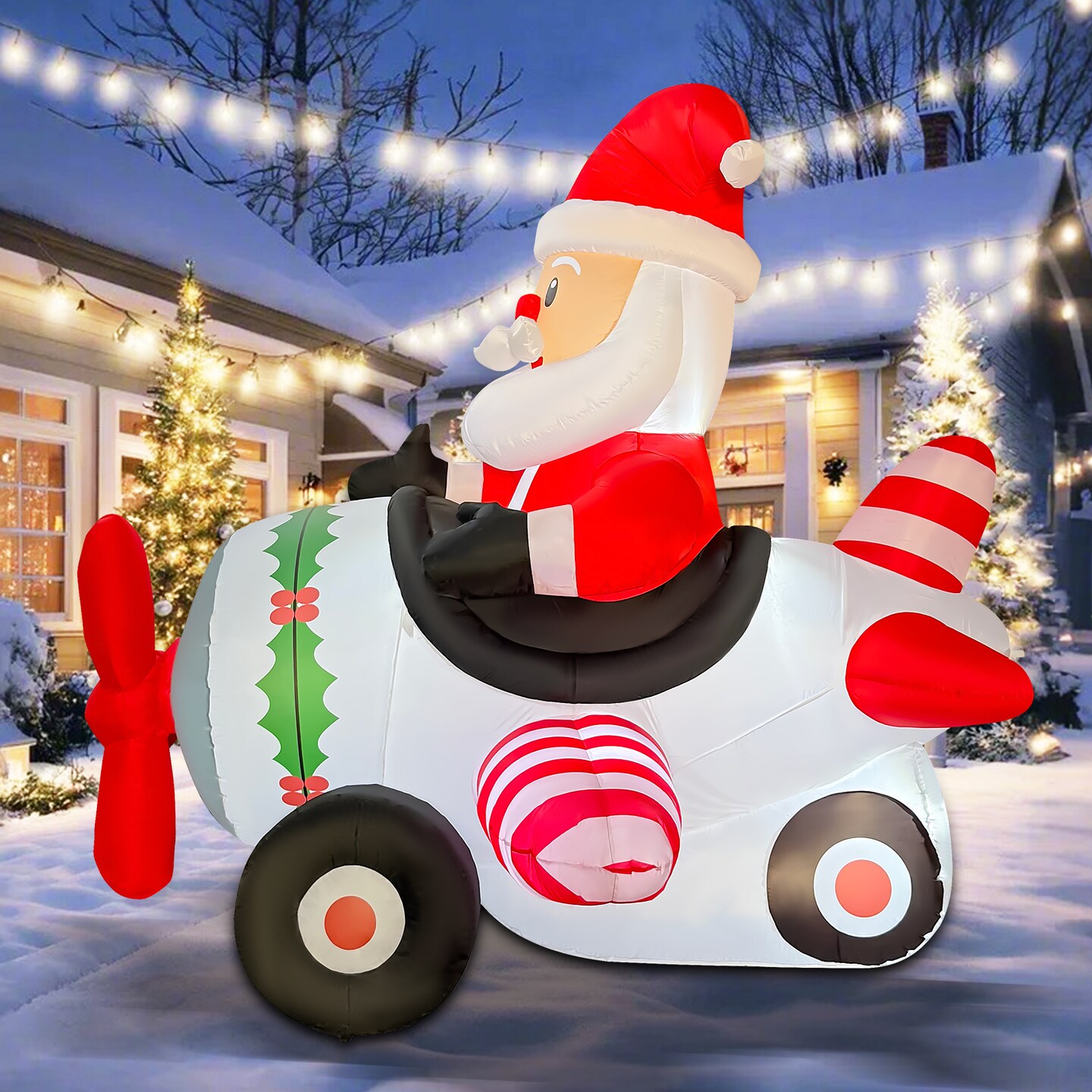 GOOSH 8.2FT Animated Santa Airplane Inflatable with Rotating Propeller and LED Lights