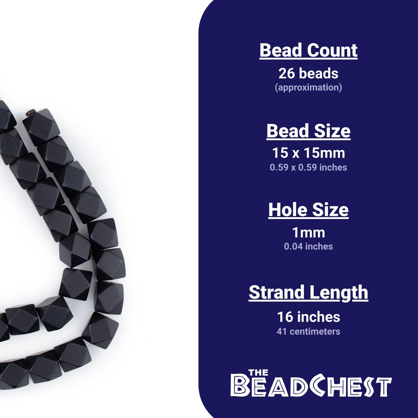 The Bead Chest Black Cornerless Cube Wood Beads: 15mm Diamond Cut Natural Organic Beads for Jewelry Making