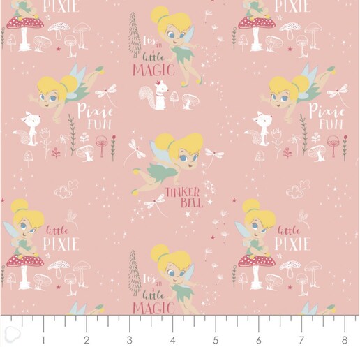 Licensed Camelot Fabrics Peter Pan & Tinkerbell Pixie Magic Pink Cotton Fabric by the Yard