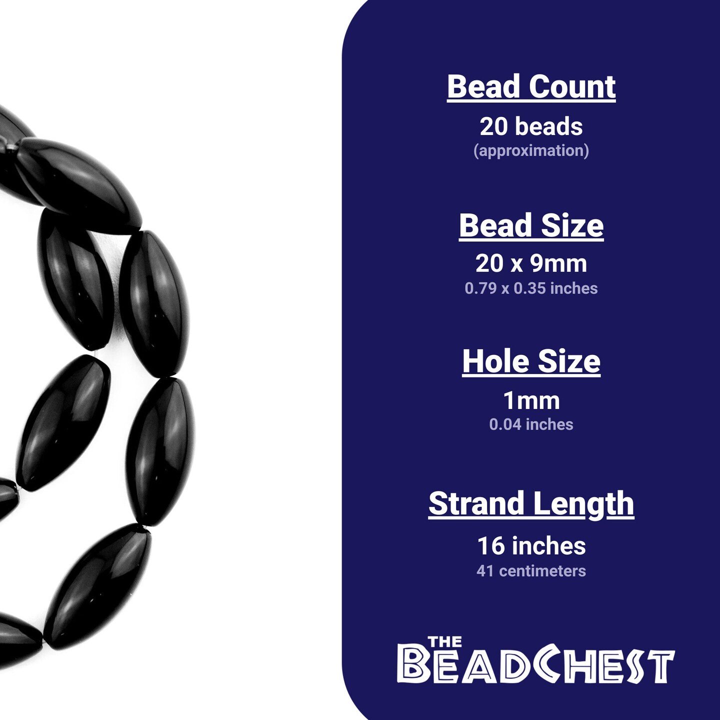 The Bead Chest Oval Onyx Beads (20x9mm)