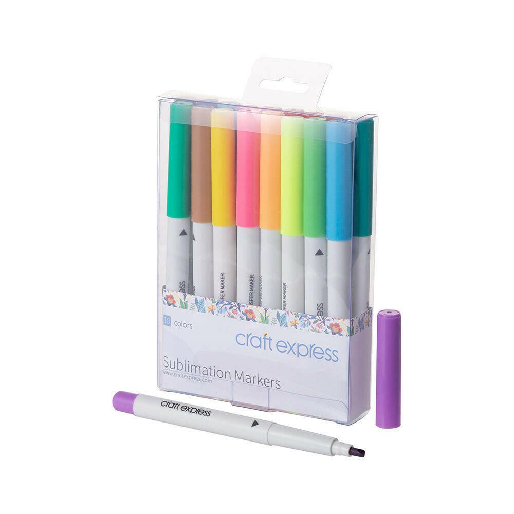 Craft Express 18 Pack Assorted Sublimation Markers – Dual Tip, Permanent Ink Pens