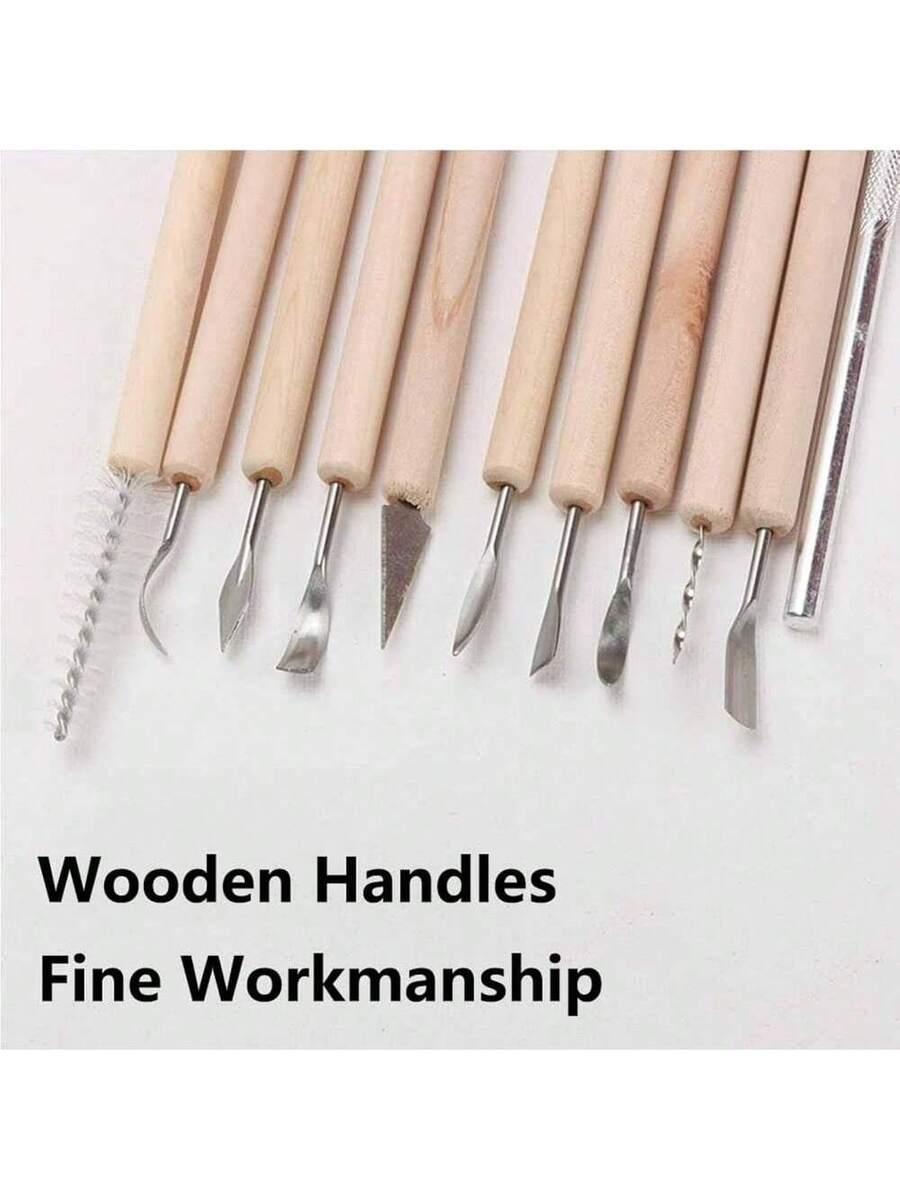 45 Pcs Set Pottery Clay Sculpting Tool Kit with Wooden Handles