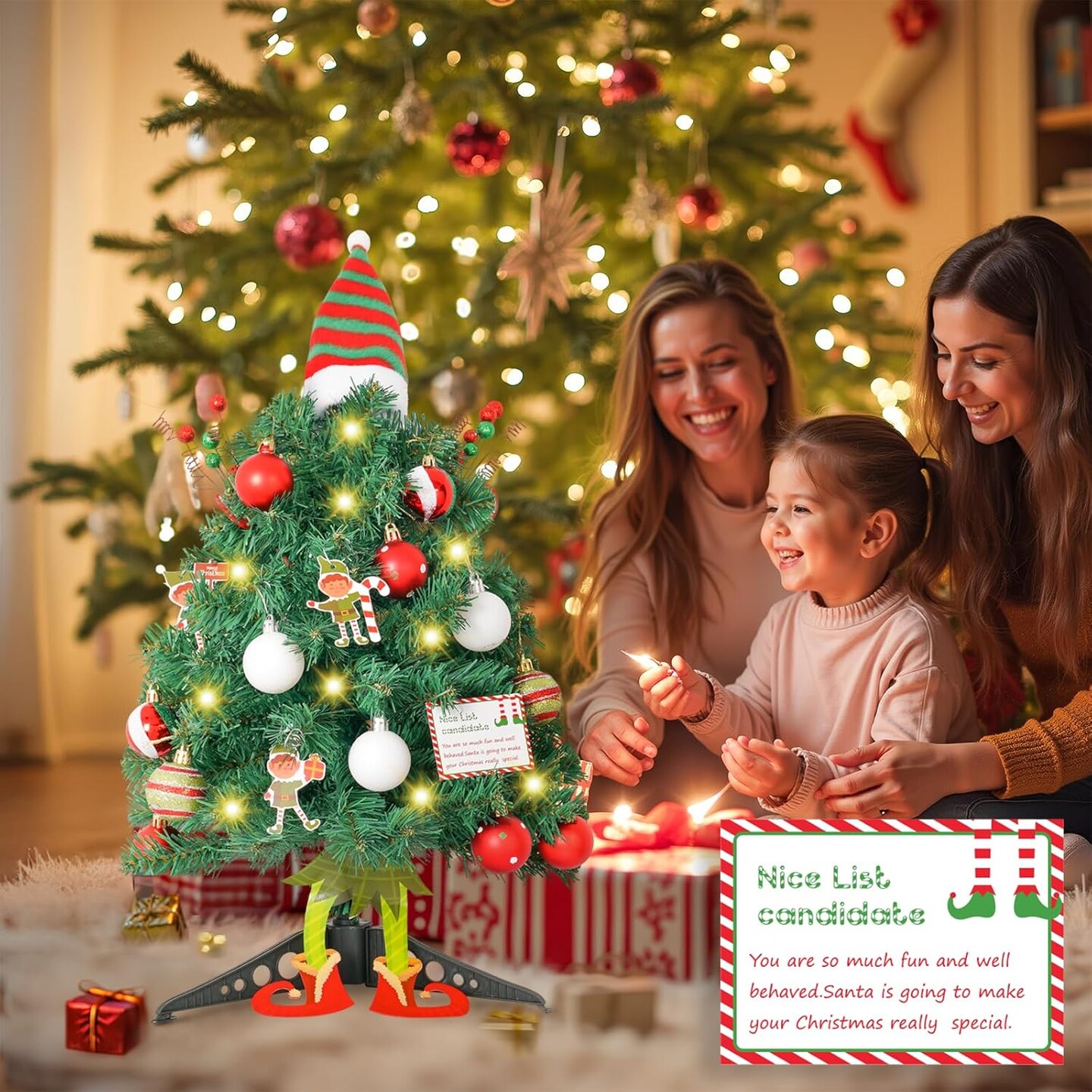 20&#x22; Mini Christmas Tree with Head Arms Elf Legs Tabletop (Green)