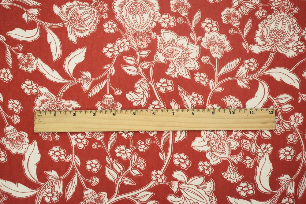 Sunset Orange-Ivory Floral Printed Poly Chiffon Woven Fabric By the Yard