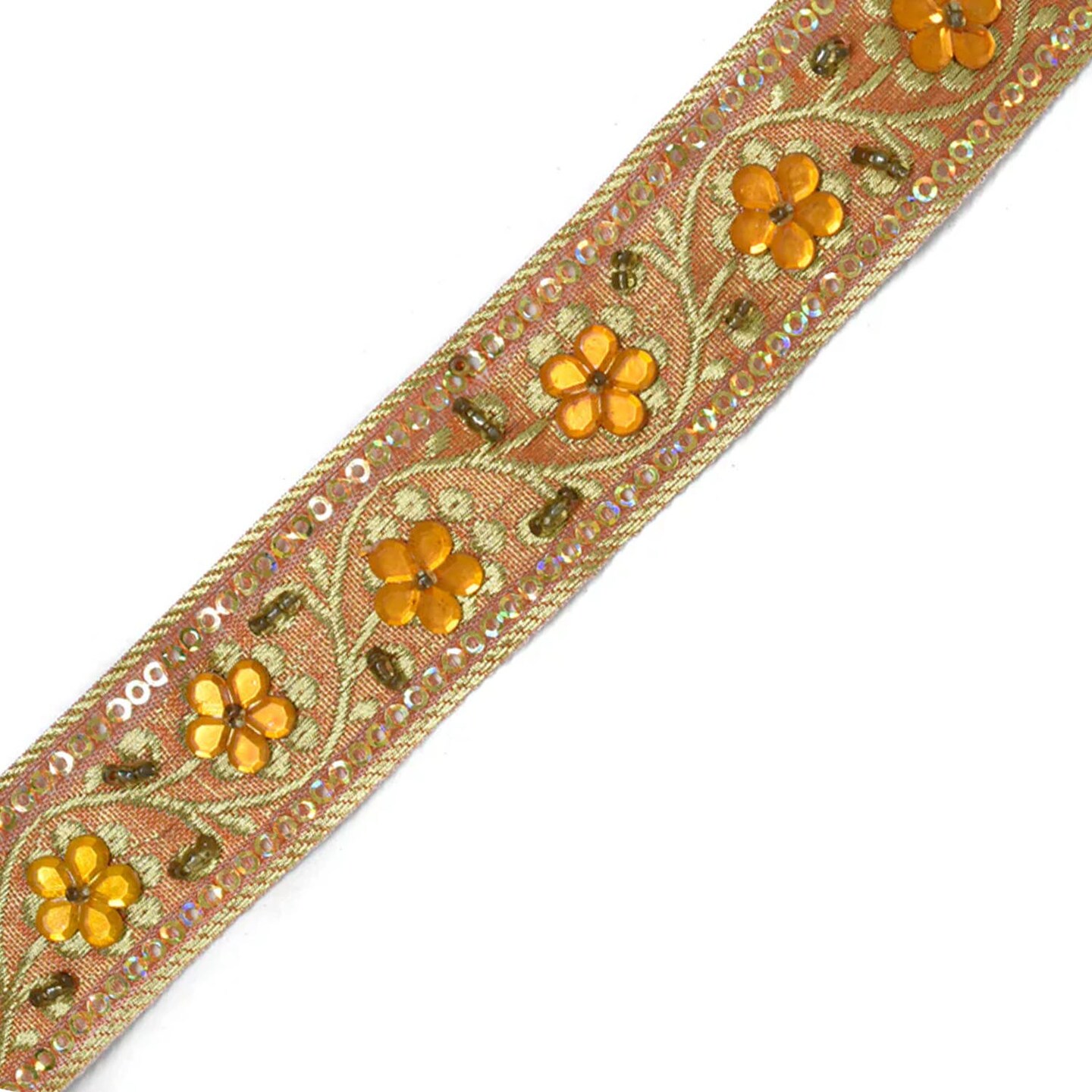 1 Yard Sequins Embroidered Floral Indian Trim Decorative Ribbon for Crafts 1 Inch Width