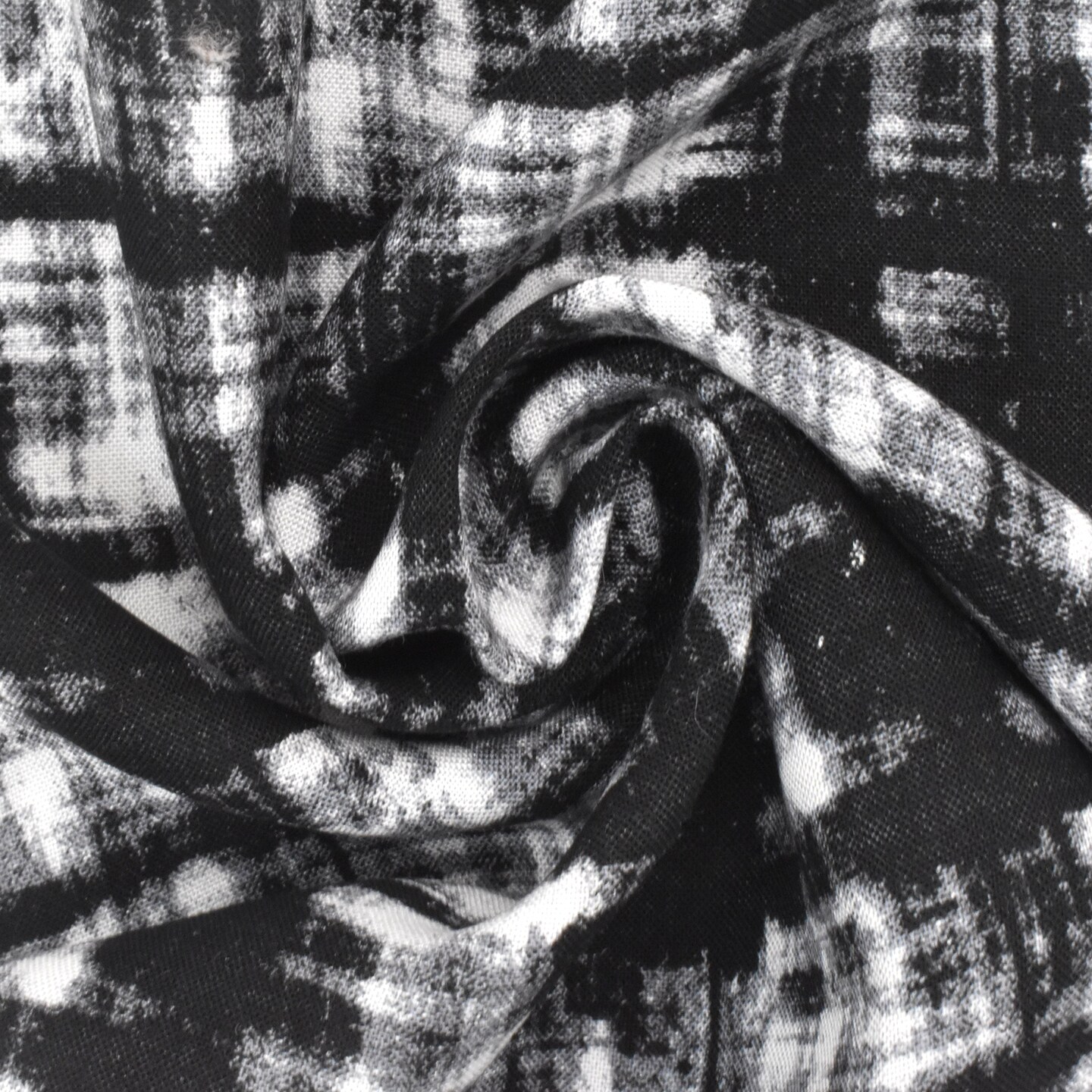 Black-White-Gray Abstract Cross Hatch Printed Challis Fabric By the Yard