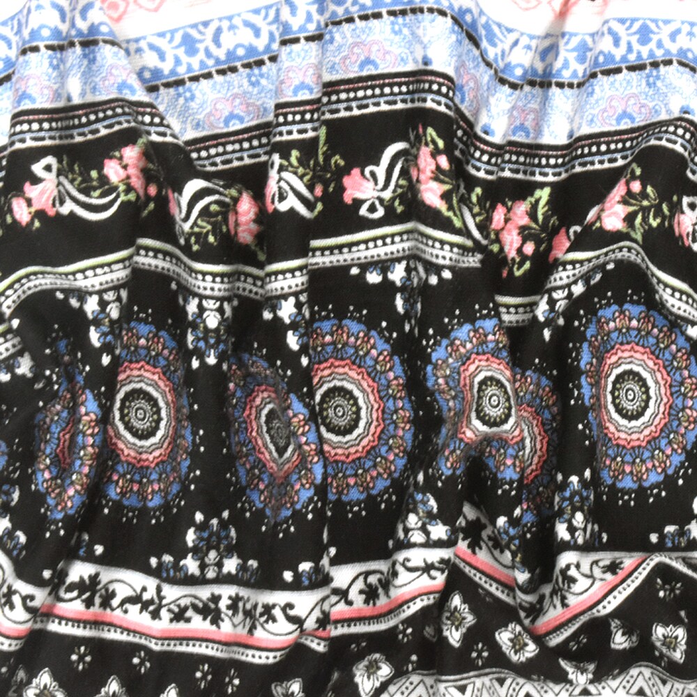 Black-White-Multi Moroccan Stripe Printed Stretch Rayon Jersey Knit Fabric By the Yard