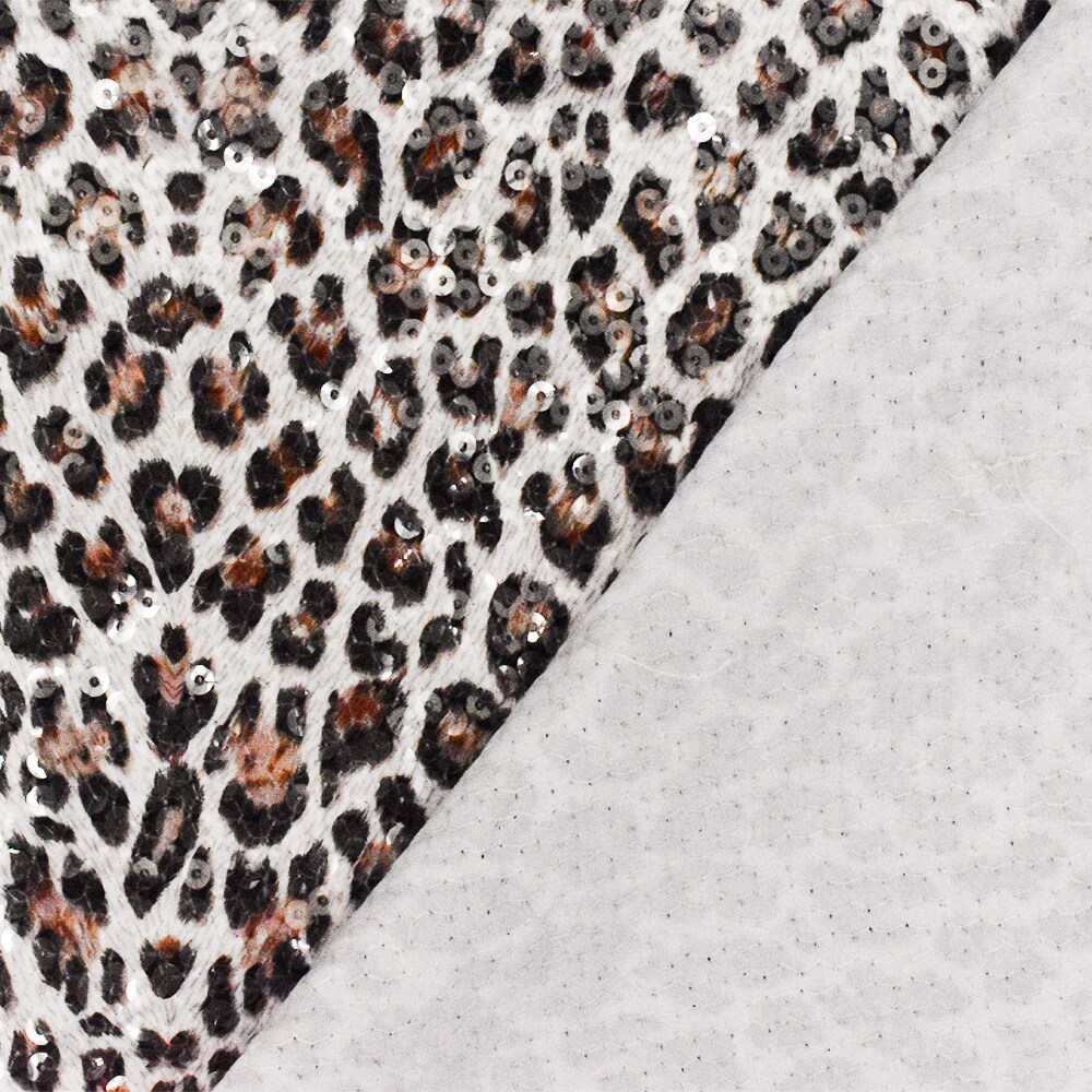 Brown-Multi Cheetah Printed Sequin Stretch Poly Jersey Knit Fabric By the Yard