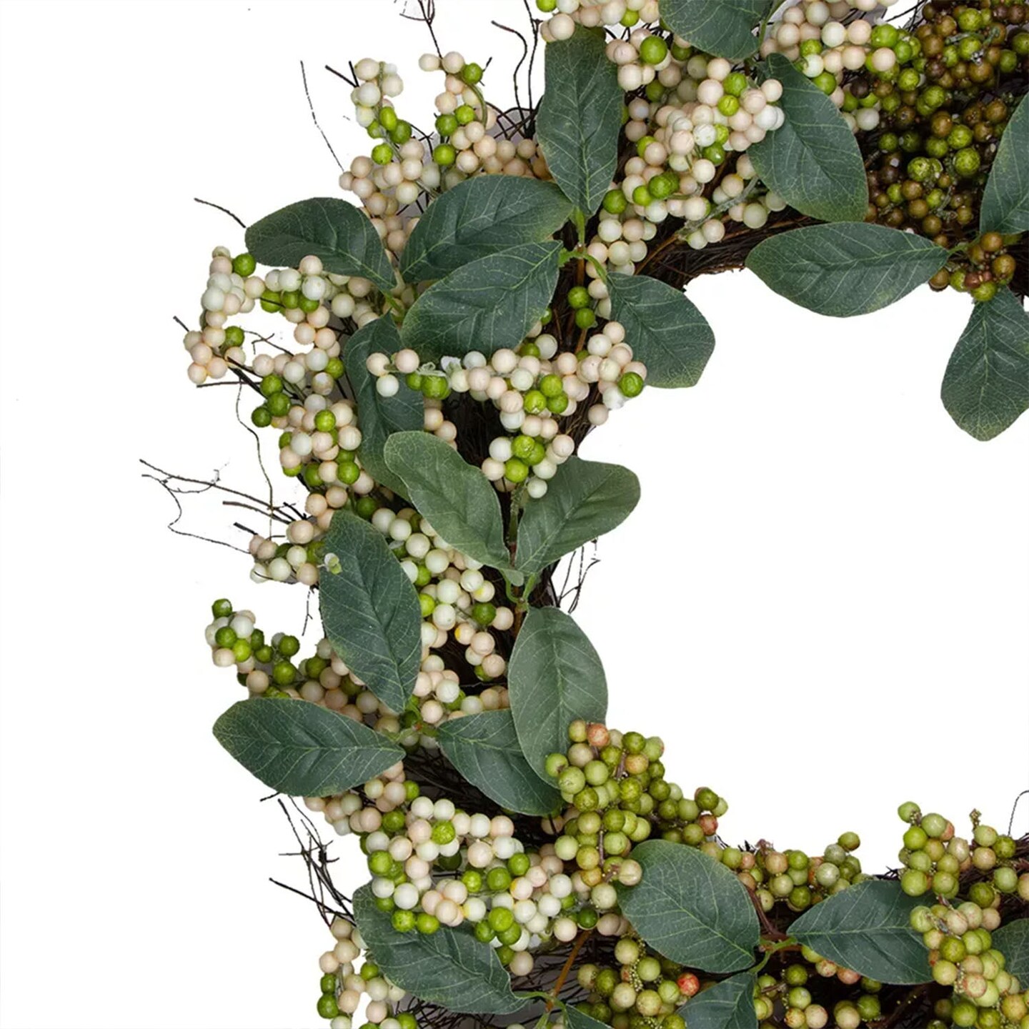 Berries and Leaves Twig Artificial Wreath Green Mini Berry 24 Inch