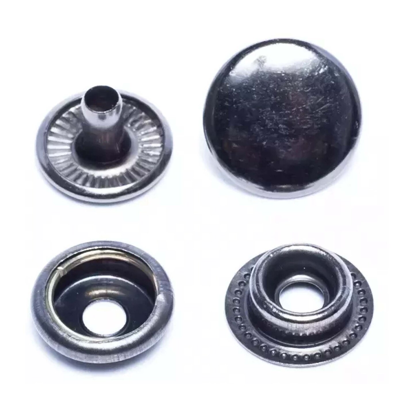 Double Cap Ring Snaps 4-Part Set Reversible Durable Fasteners 12.5mm 15mm
