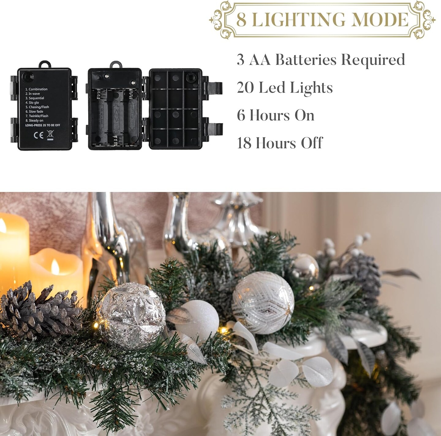 6 Feet Pre-Lit Christmas Garland with Lights for Mantle (72 x 4 x 4 inches)