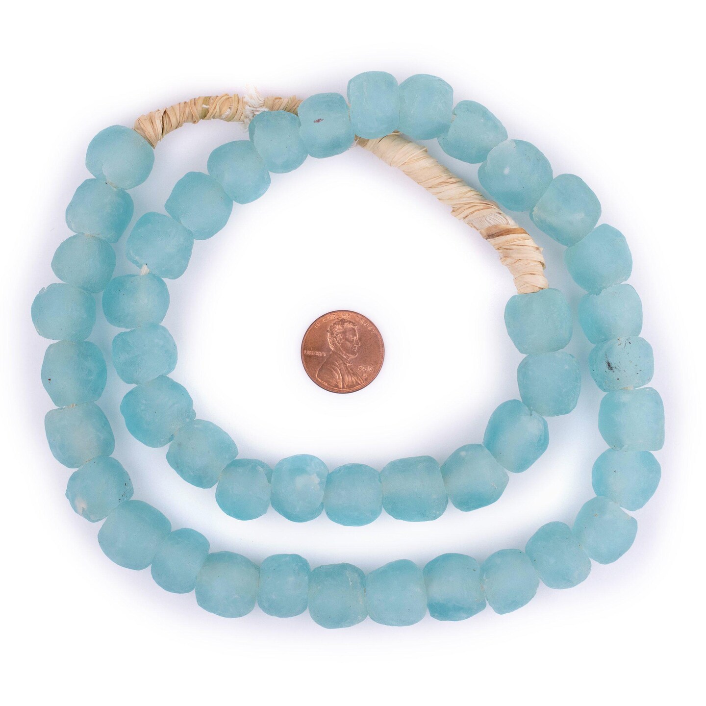 The Bead Chest African Recycled Glass Beads – Handmade in Ghana – Aqua 14mm Strand for Jewelry Making, Crafts, and Home Decor I Approximately 45 Beads