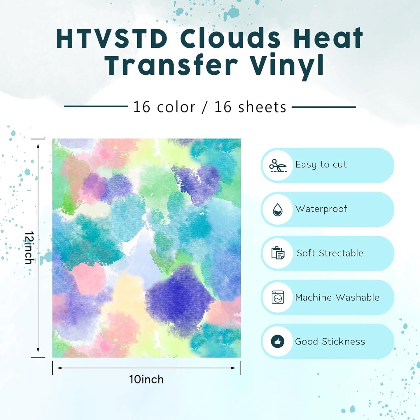 Tie Dye HTV Heat Transfer Vinyl - 16 Sheets 12'' x 10'' (tie dye)