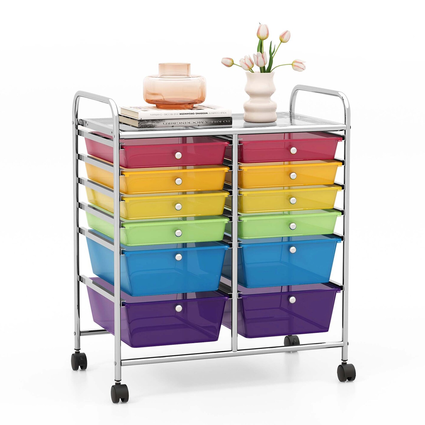 Costway 12 Drawers Rolling Cart Storage Mutlicolor Scrapbook Paper Studio Organizer Bins