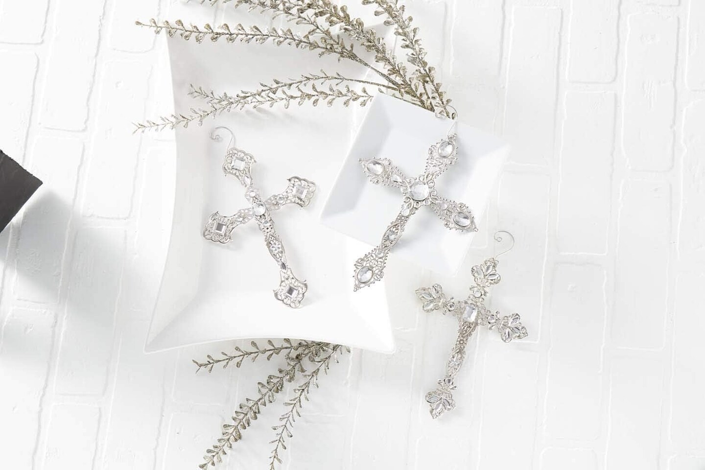 10&#x22; Two-Sided Cross Ornaments with Rhinestones &#x2013; Elegant Christmas Decorations