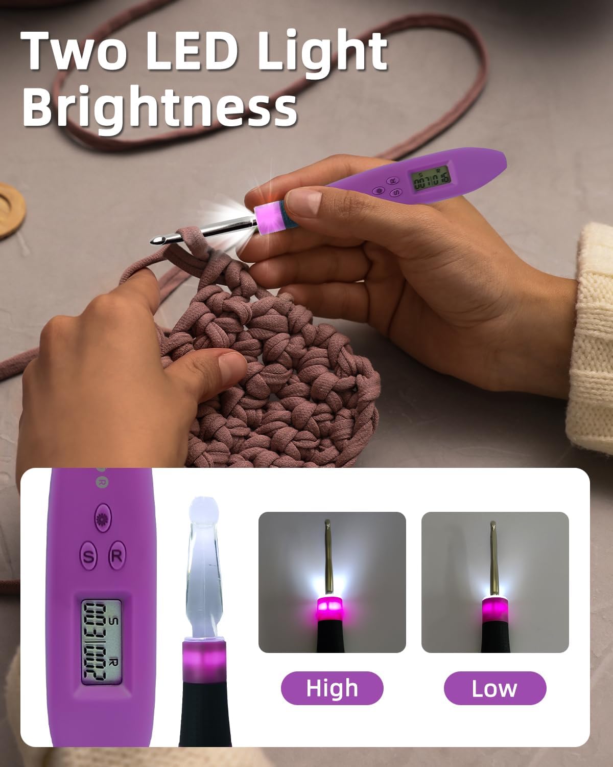 Light Up Crochet Hook Set with 24 Tips &#x26; Digital Counter - 24 Size with Light and Digital