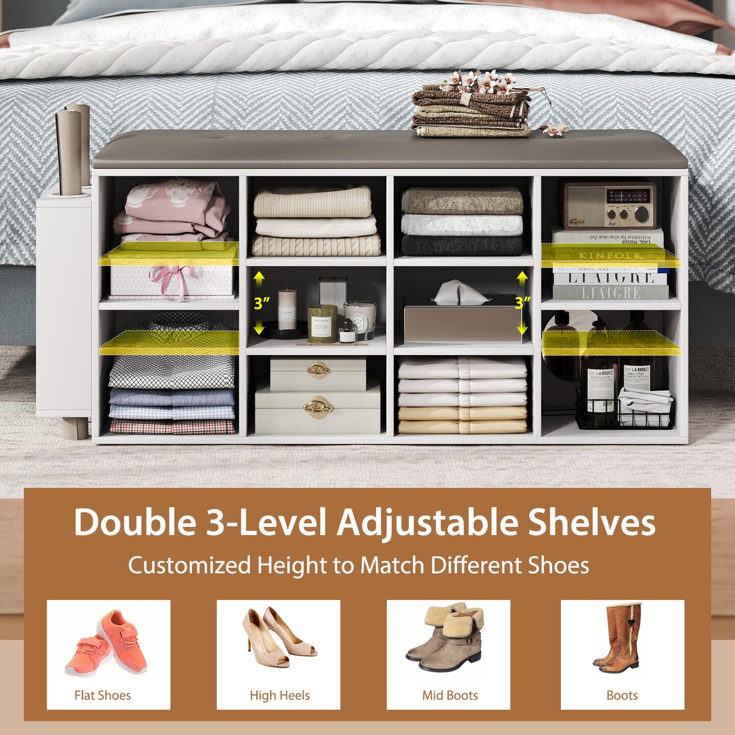 Entryway Shoe Storage Bench with Umbrella Stand and Storage Cubes