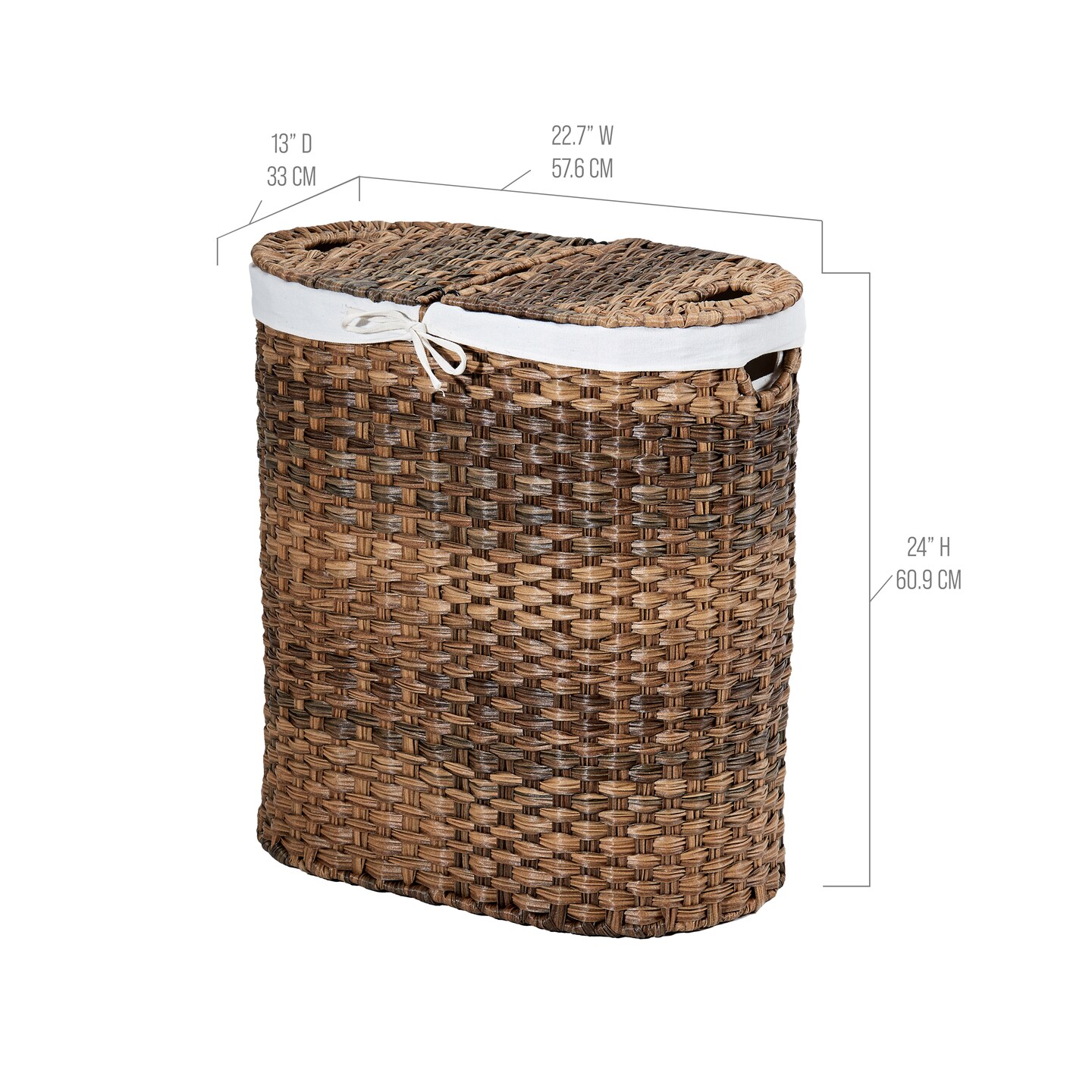 Seville Classics Handwoven Lidded Oval Double Laundry Hamper