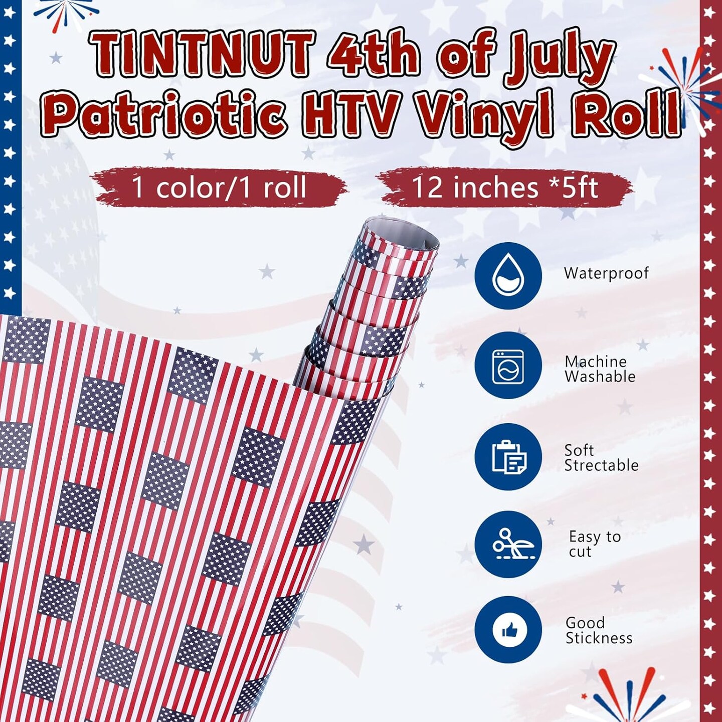 12 Inch - American Flag Heat Transfer Vinyl Roll