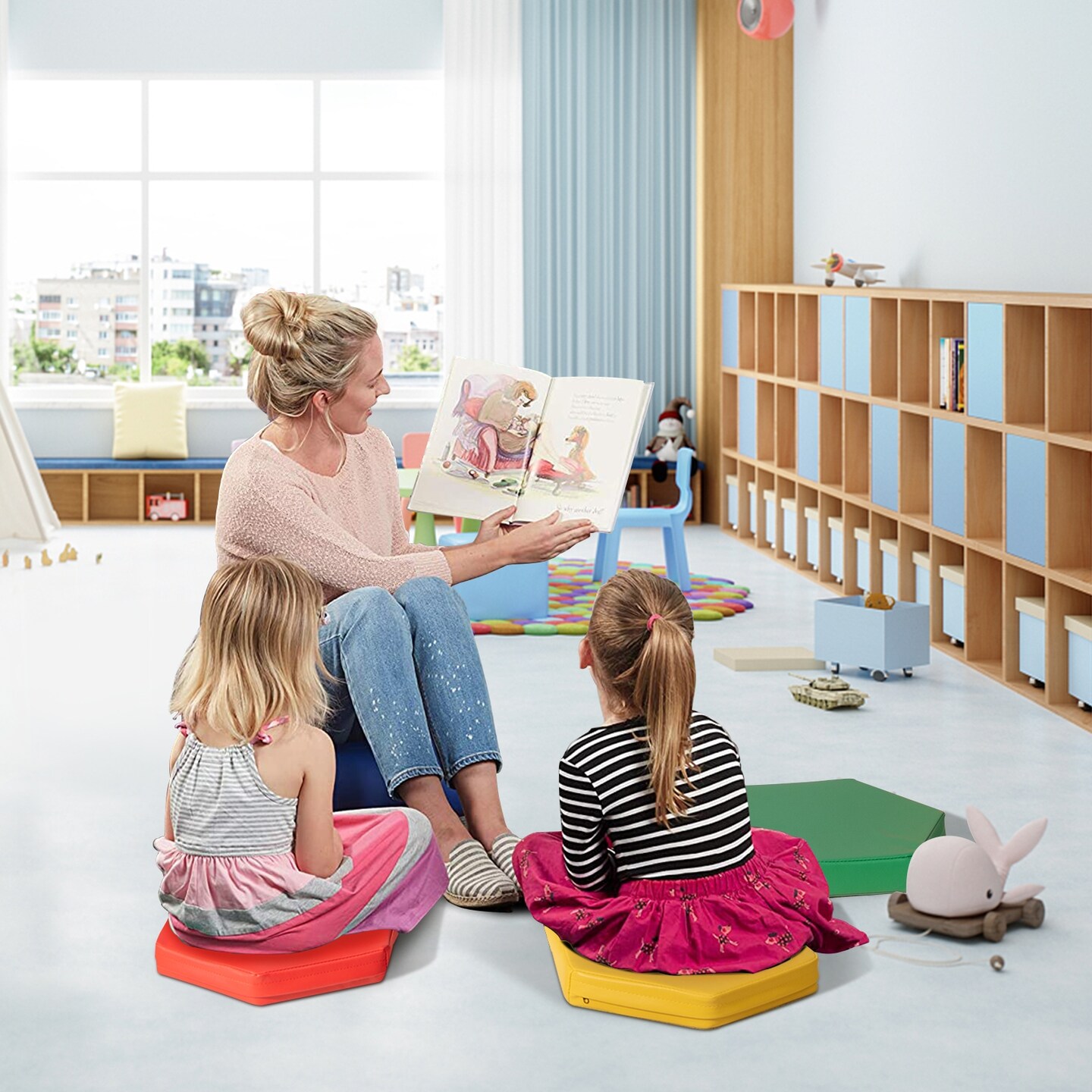 6-Piece Kids Floor Cushions with Handles for Classroom Seating and Playtime