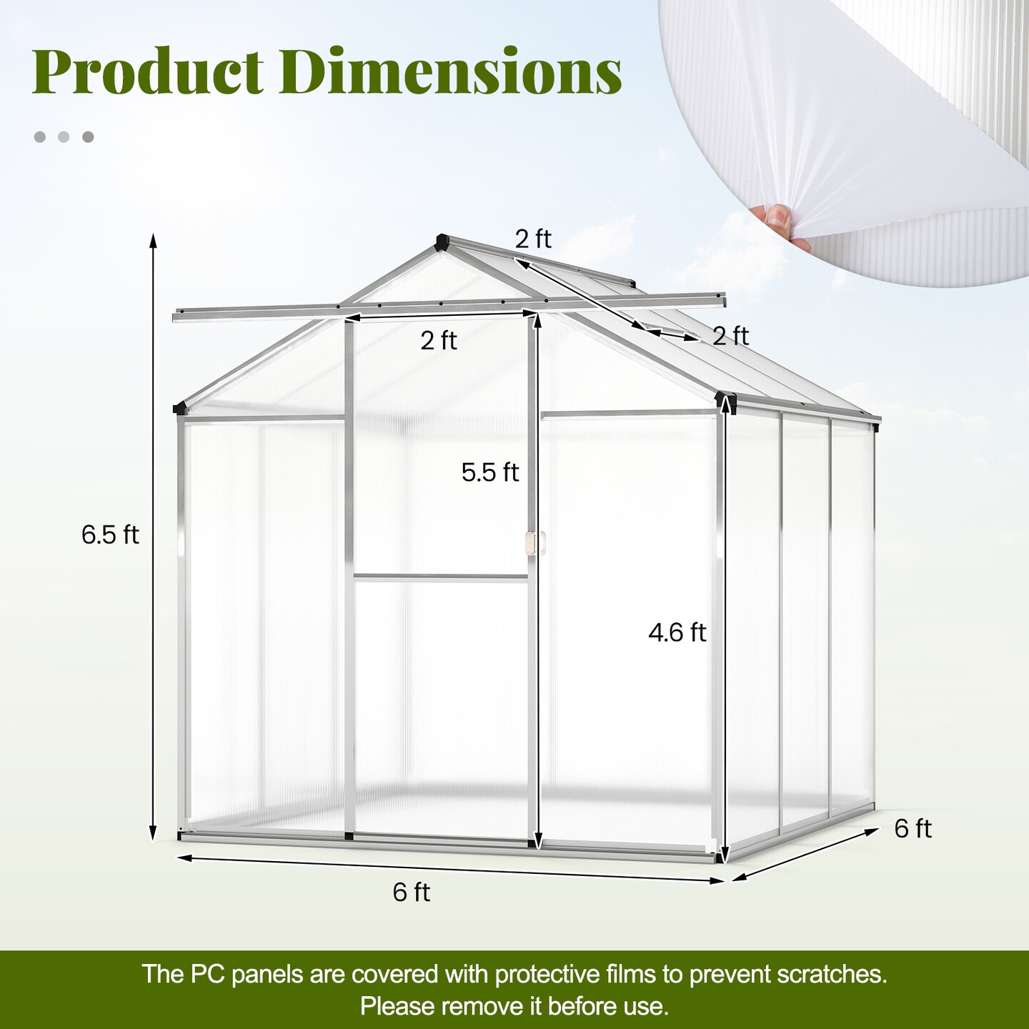 Transparent Polycarbonate Aluminum Walk-In Greenhouse with Vent and Gutter