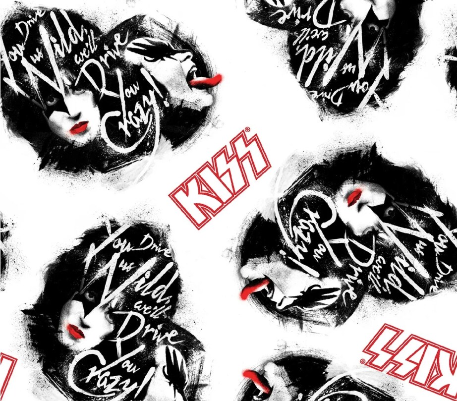 Kiss Live Drive You Crazy White Cotton Fabric by the Yard