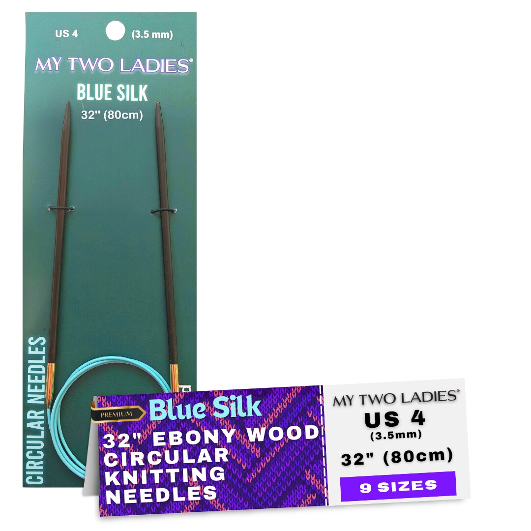 Blue Silk | 32" Circular Knitting Needles | Ebony | 9 Sizes