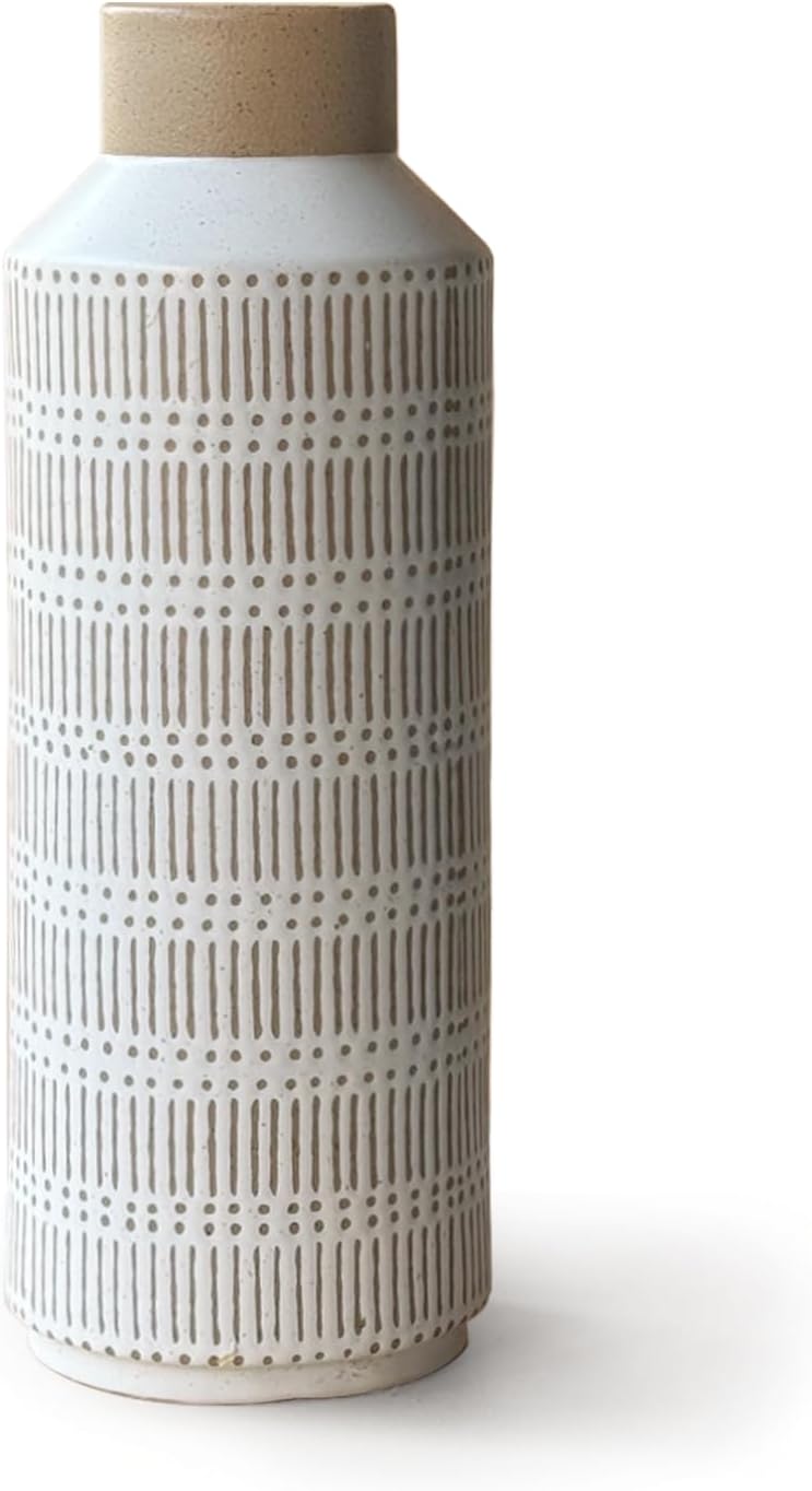 15.75" Rustic Ceramic Vase – Large Farmhouse Flower Vase for Home & Office Decor