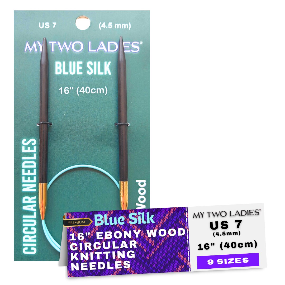 Blue Silk | 16" Circular Knitting Needles | Ebony | 9 Sizes