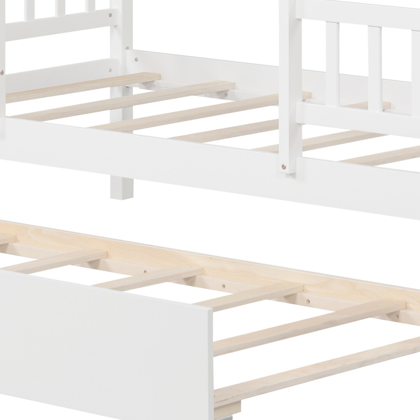 Kids&#x27; White House Bed with Trundle Sturdy Pine Wood and Safe Sleep Design Fun and Practical Bed for Children