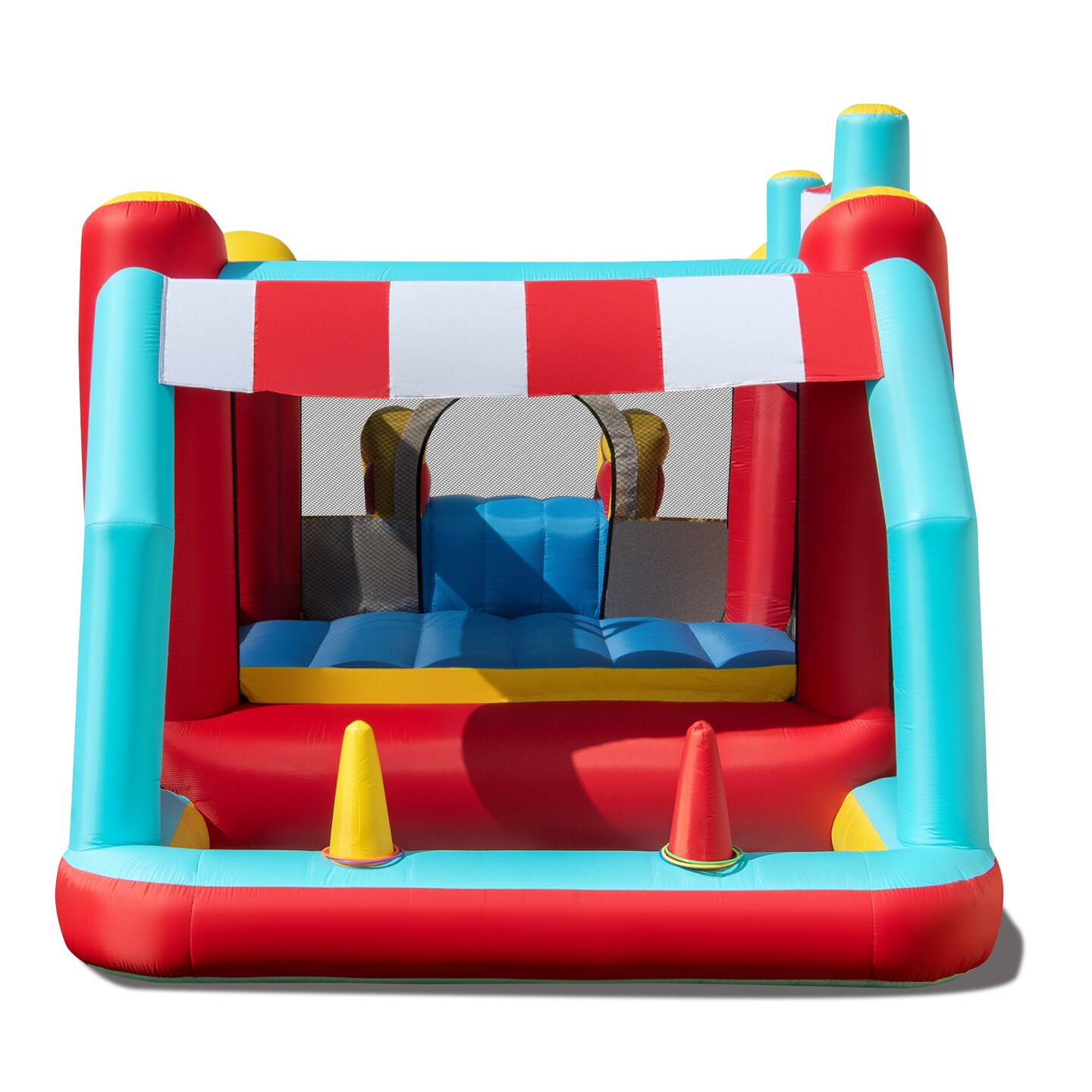Ice Cream-Themed Inflatable Bounce House with Slide and Basketball Hoop Ball Pit Toss Rings for Boys and Girls