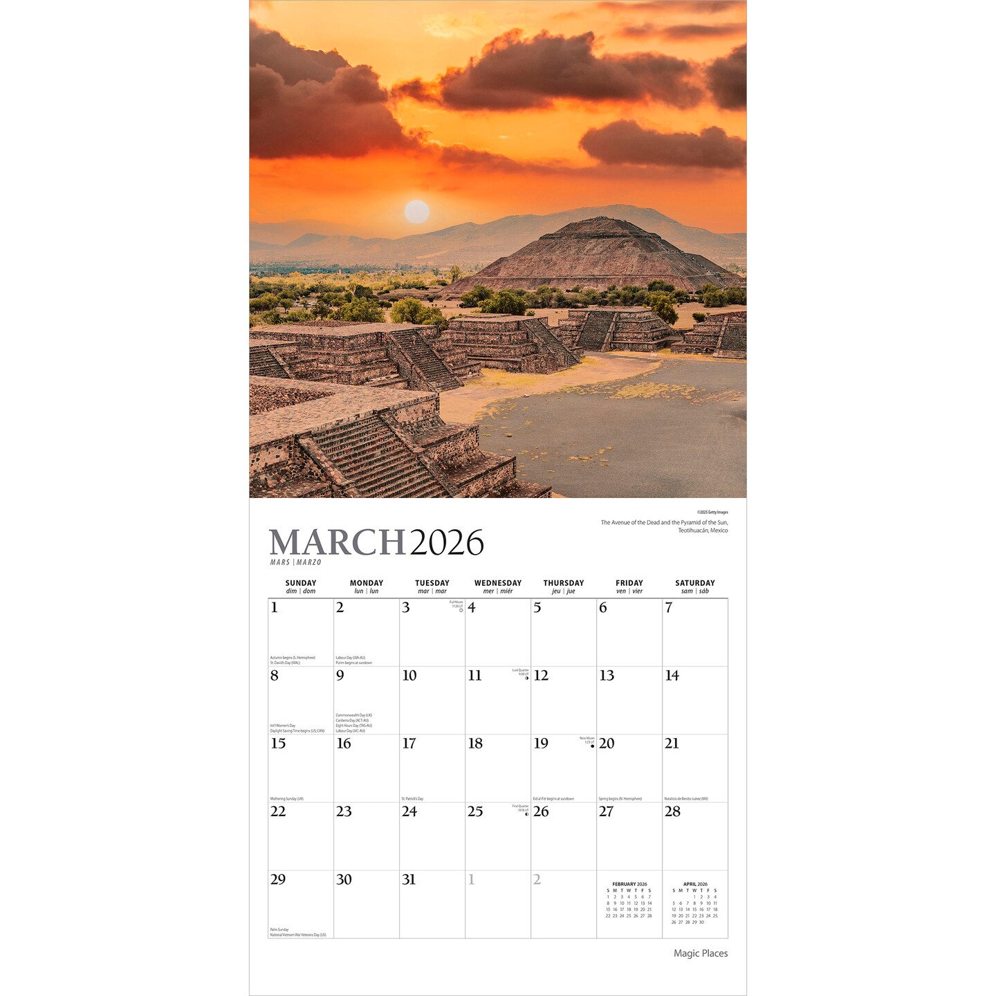 Magic Places | 2026 12 x 24 Inch (Hanging) Monthly Square Wall Calendar | Foil Stamped Cover