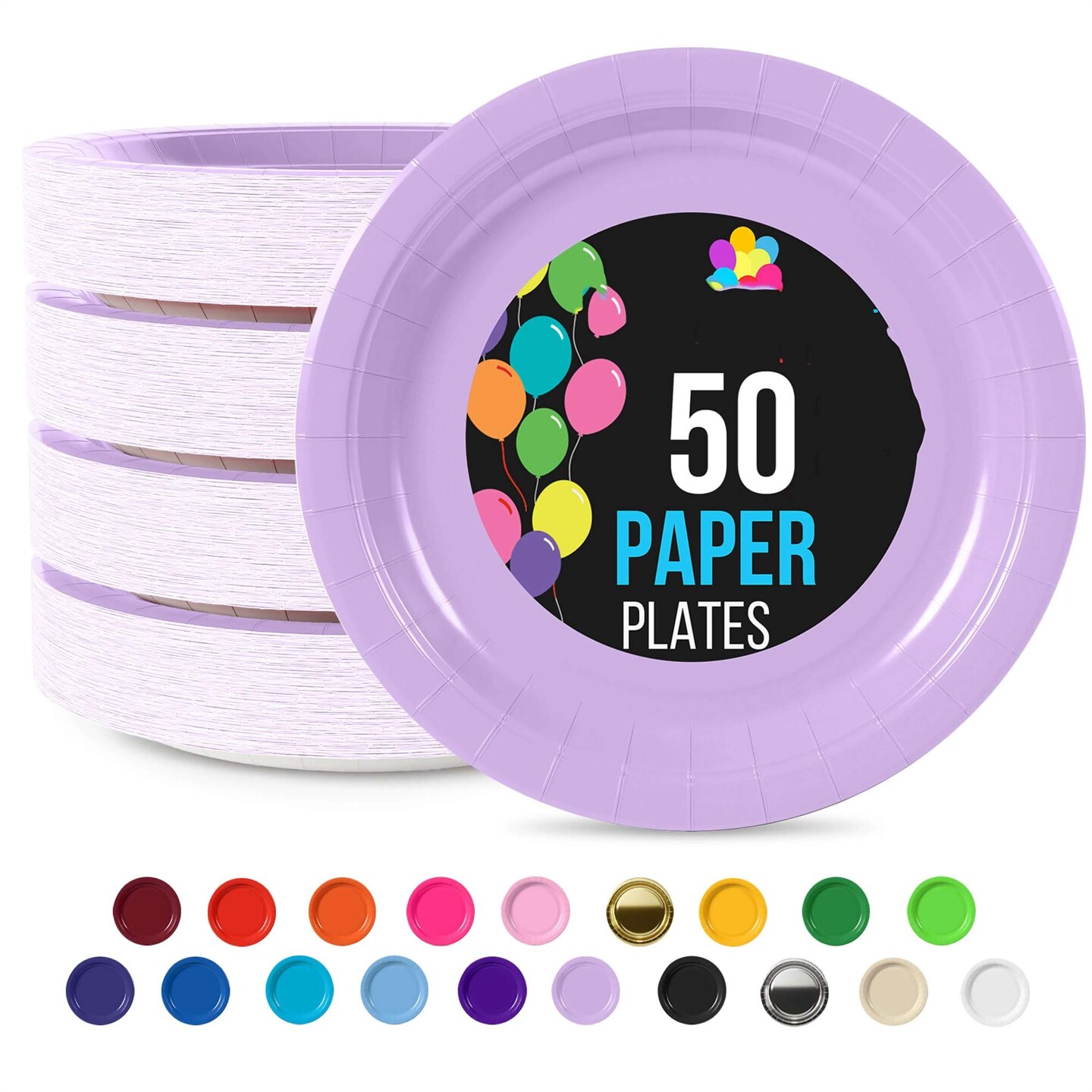 50 Count Lavender Paper Plates 9 Inch Durable Disposable Plates for Parties & Events