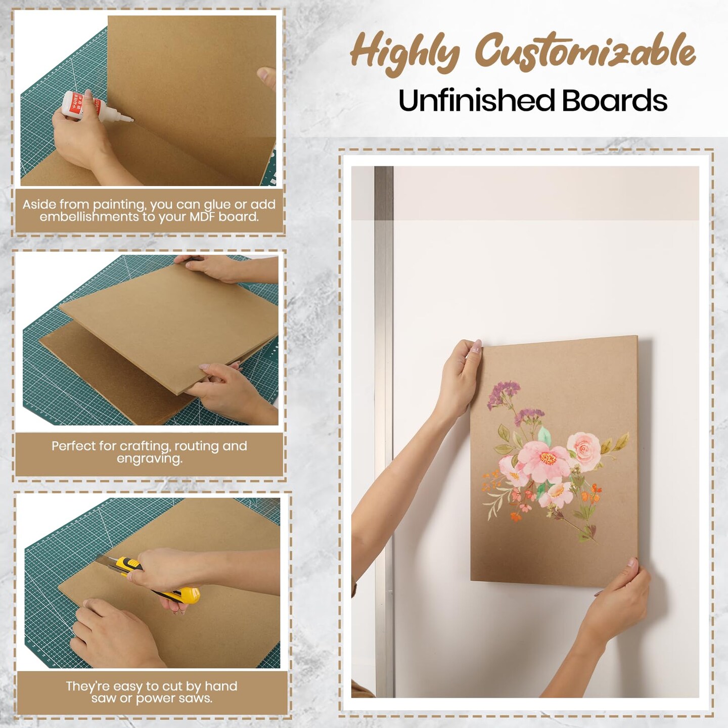 CALPALMY 12-Pack MDF Board 1/4 Inch Thick 12" x 12" Unfinished Wood Panels, 6mm Thick Medium Density Fiberboard Wood Boards for Crafts, Painting, Carpentry, Engraving, Interior Design, and More