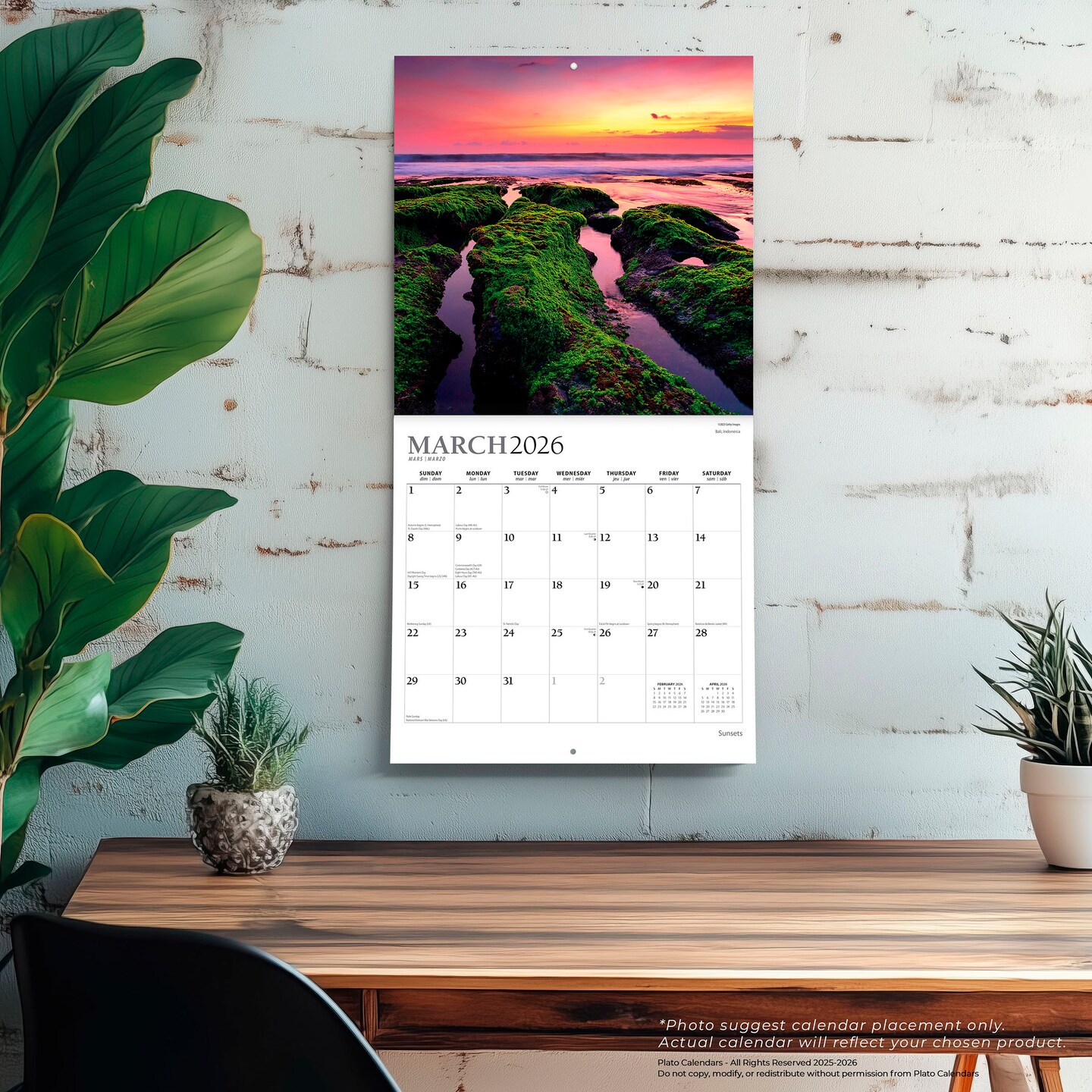 Sunsets | 2026 12 x 24 Inch (Hanging) Monthly Square Wall Calendar | Foil Stamped Cover