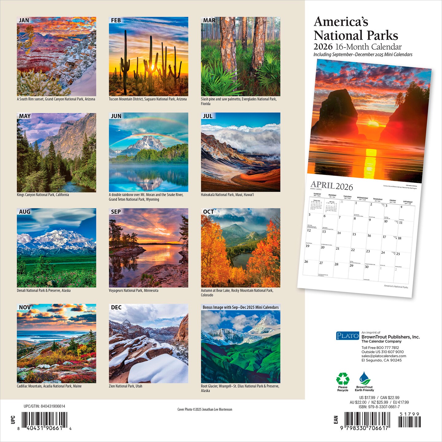 America&#x27;s National Parks | 2026 12 x 24 Inch (Hanging) Monthly Square Wall Calendar | Foil Stamped Cover