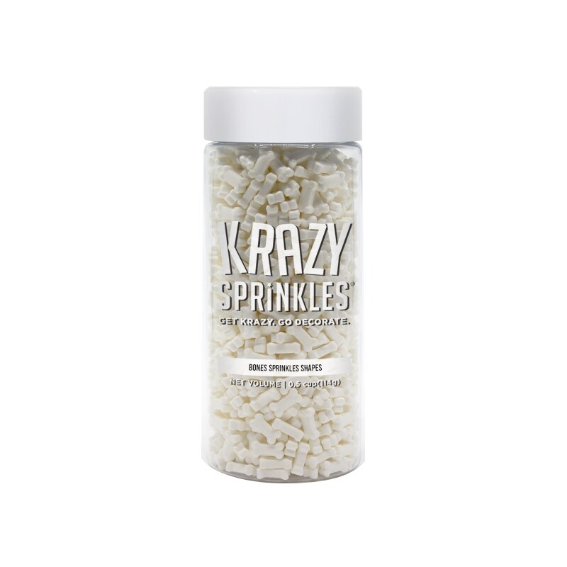 Krazy Sprinkles - White Bones (1/2 Cup, 1x Jar) for Cakes, Ice Cream &#x26; Cookies
