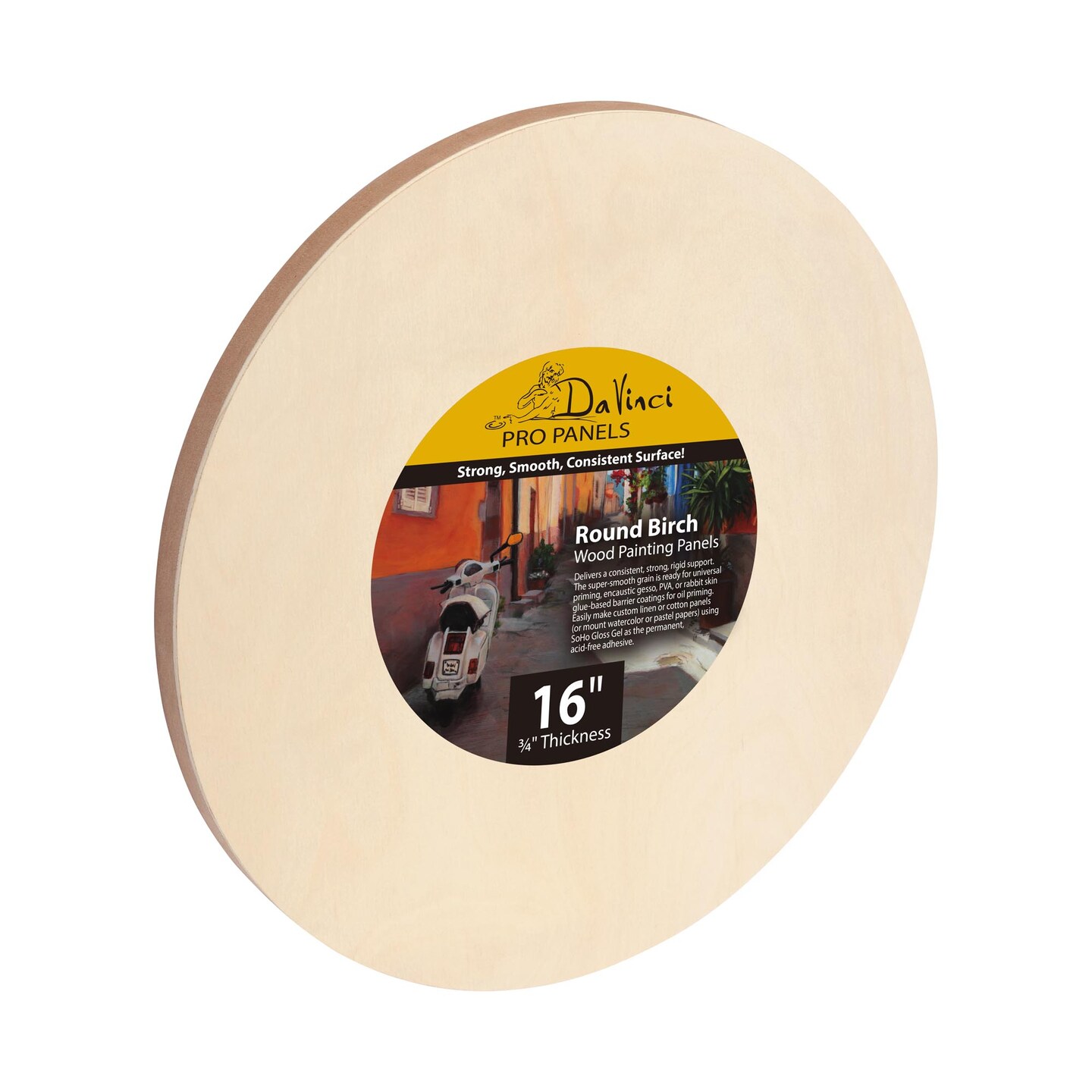 Da Vinci Pro Birch Wood Round Panel 3/4" Deep – 16" Diameter - Fine Textured, Warp Resistant, Lightweight & Rigid – Perfect for Mounting Sanded Pastel or Watercolor Paper, Linen or Canvas