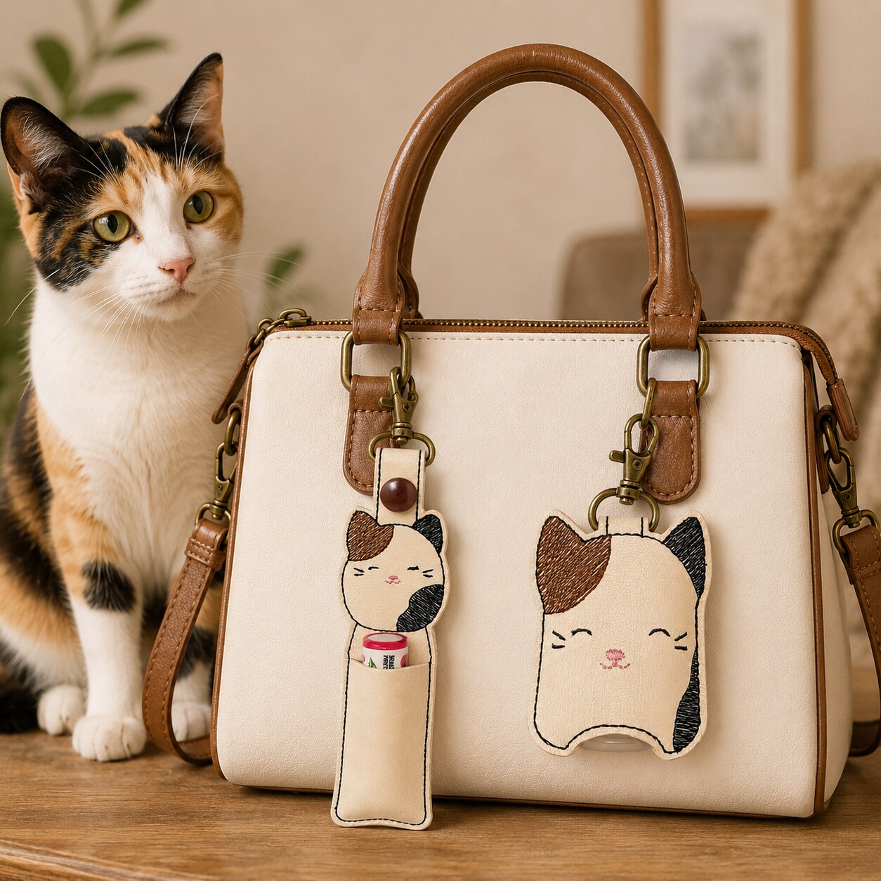 Calico Cat Hand Sanitizer Holder and or Lip Balm Holder