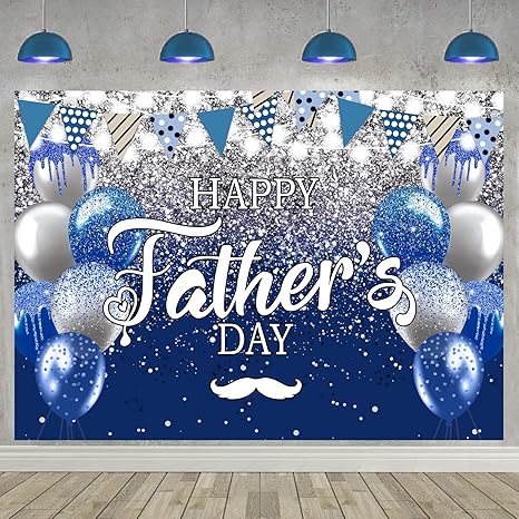 7x5ft Blue and Silver Glitter Happy Father's Day Backdrop - I Love Dad Large Photography Background Banner | Thank You Daddy Festival Party Supplies, Family Photo Booth Props for Video & Wall Decor