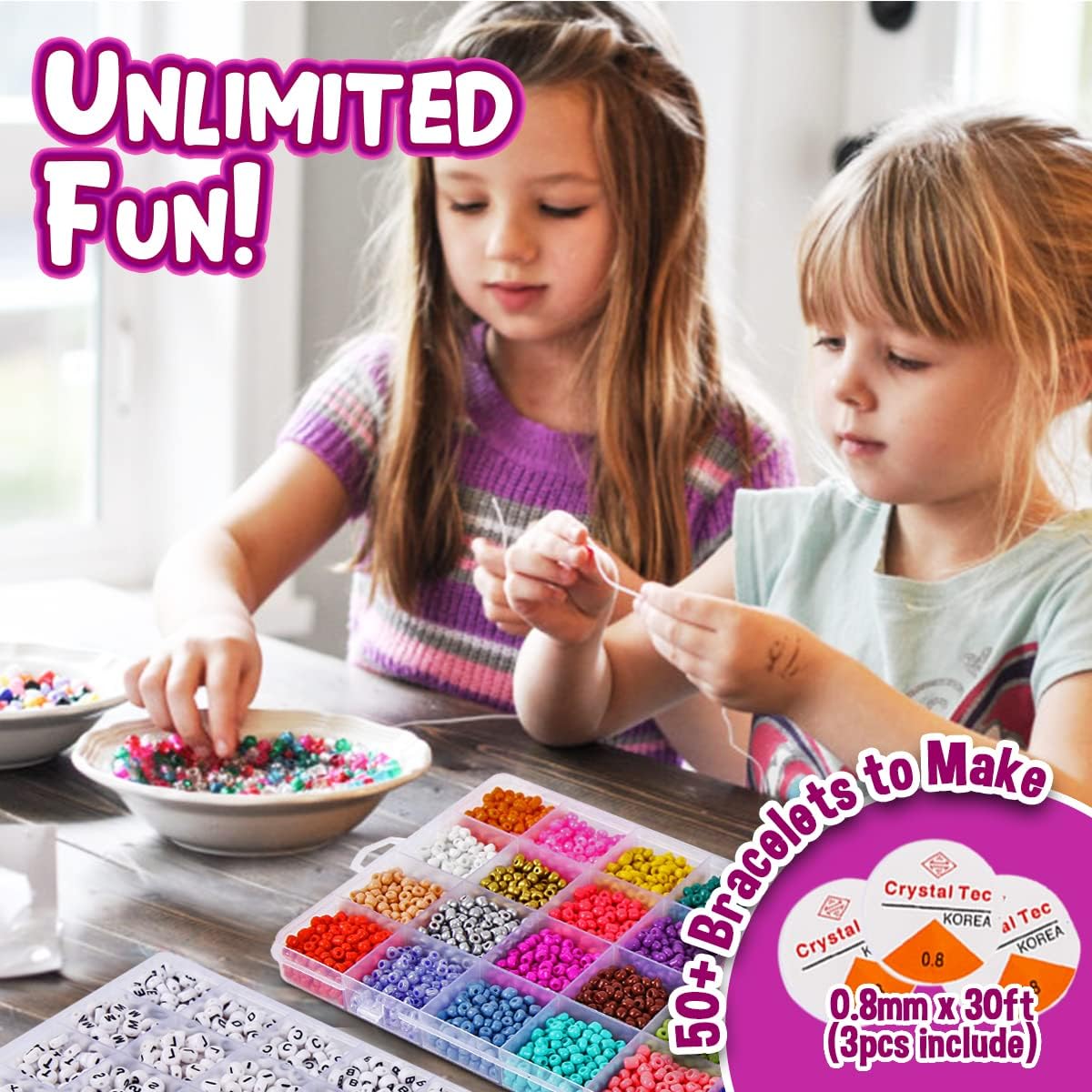 Jewelry Making Kit Beads for Bracelets - 5000+pcs Bead Craft Kit Set, Glass Pony Seed Letter Alphabet DIY Art and Craft