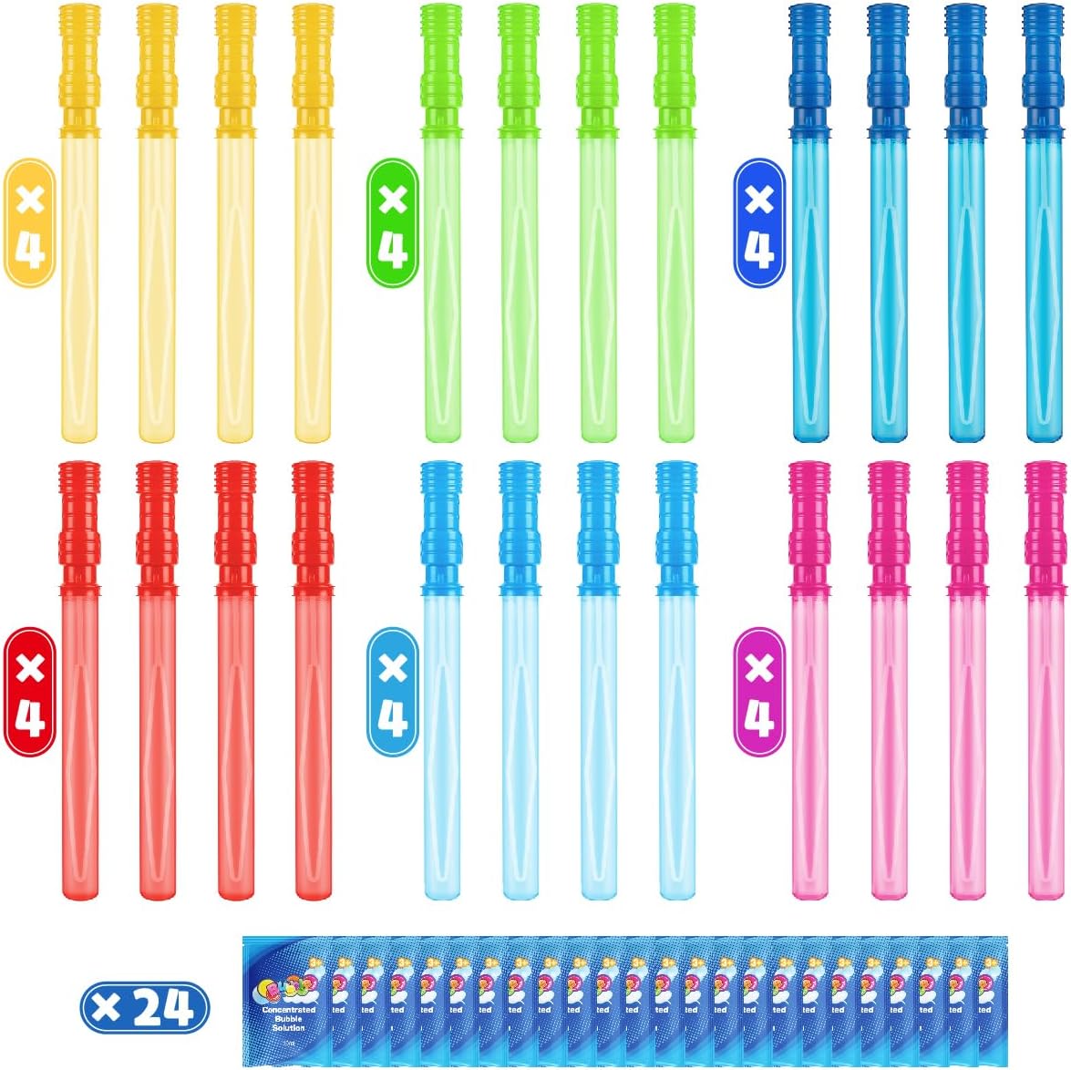 24 Pack 14&#x27;&#x27; Bubble Wands in 6 Colors, Big Bubble Wands with 24 Bubble Refill Solutions, Bubbles Party Favors