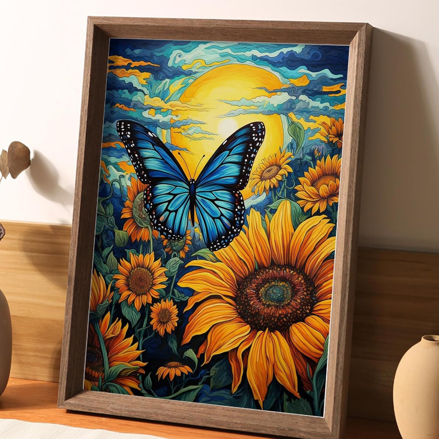 5D Sunflowers Diamond Art Painting Kits for Adults Butterfly DIY Round Diamond Art Kits Animals Flowers Picture Art for Home Wall Decor,11.8x15.7 inch (Style A)