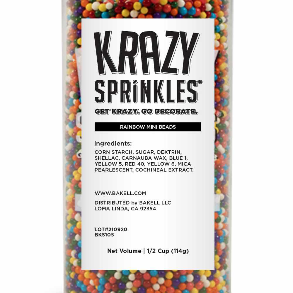Krazy Sprinkles - Rainbow Mini Beads (1/2 Cup, 1x Jar) for Cakes, Ice Cream & Cookies