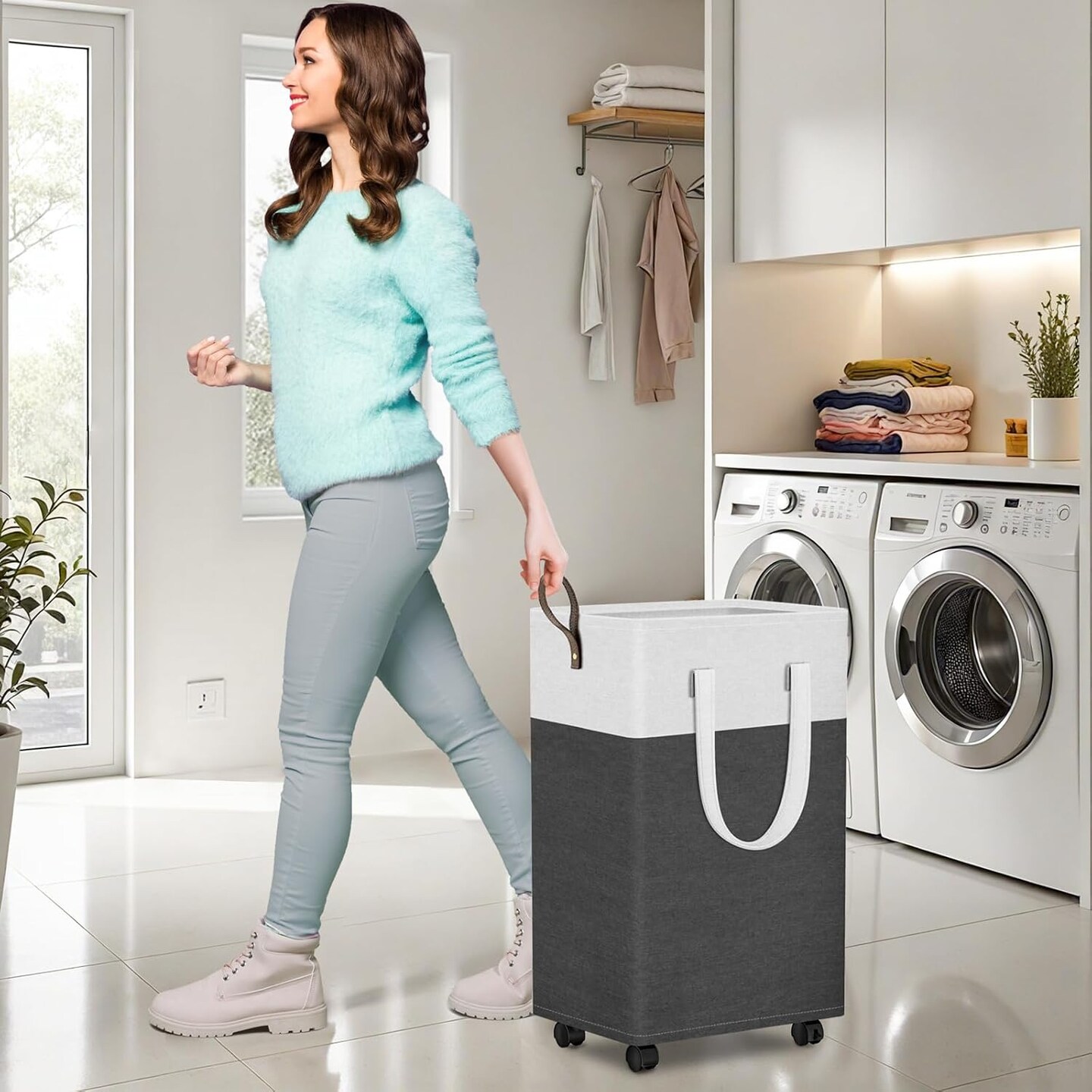 75L Rolling Laundry Hamper with Wheels, Collapsible &#x26; Waterproof Laundry Hamper, Mobile Clothes Hamper, Storage Laundry Bins with Handles for Laundry Room, Bedroom, Bathroom &#x26; Dorm